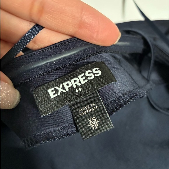 EXPRESS Navy Blue One Shoulder Satin Midi Slip Dress XS TP - Picture 6 of 7